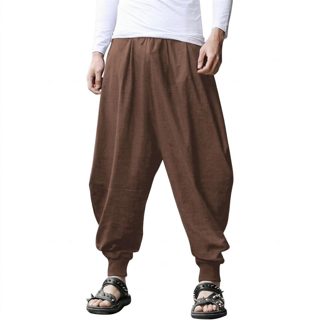 Drop Crotch Trouser Casual Yoga Beach Linen Boho Pants With Drawstring For Men
