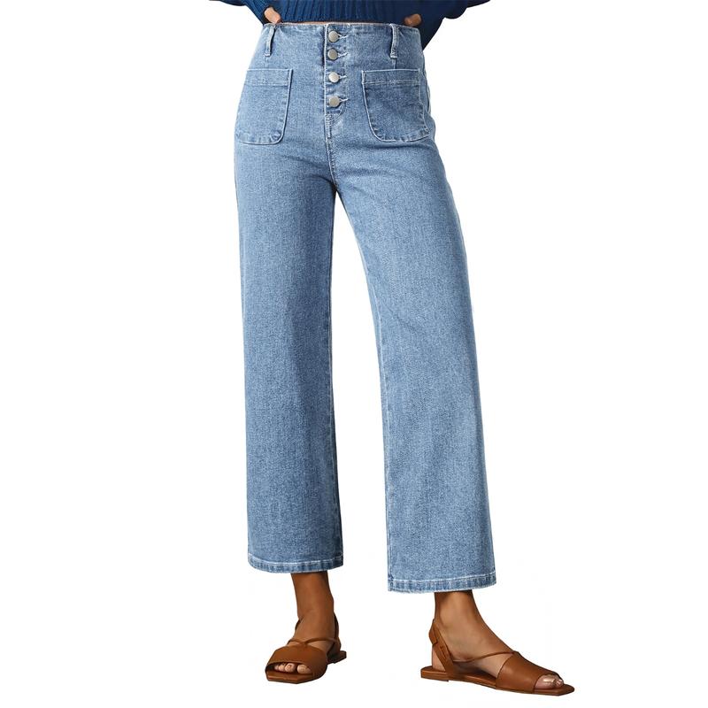 Stretchy Straight Fit Buttoned Loose Pants With Pockets For Women