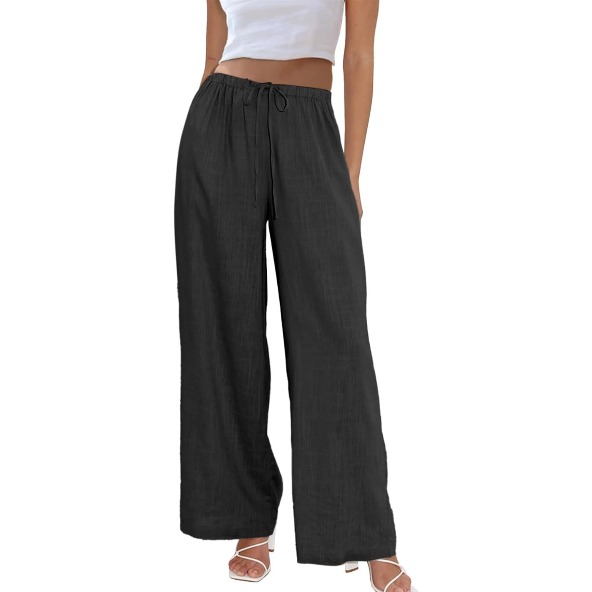 Cotton And Linen Drawstring Wide Leg Palazzo Pants For Women