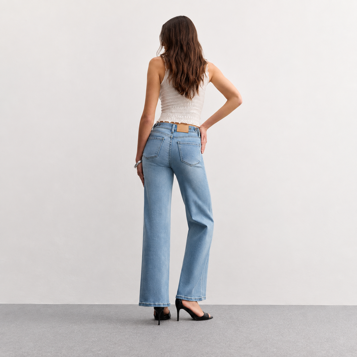 High Rise Wide Straight Baggy Jeans With Snap Button Waistband For Women