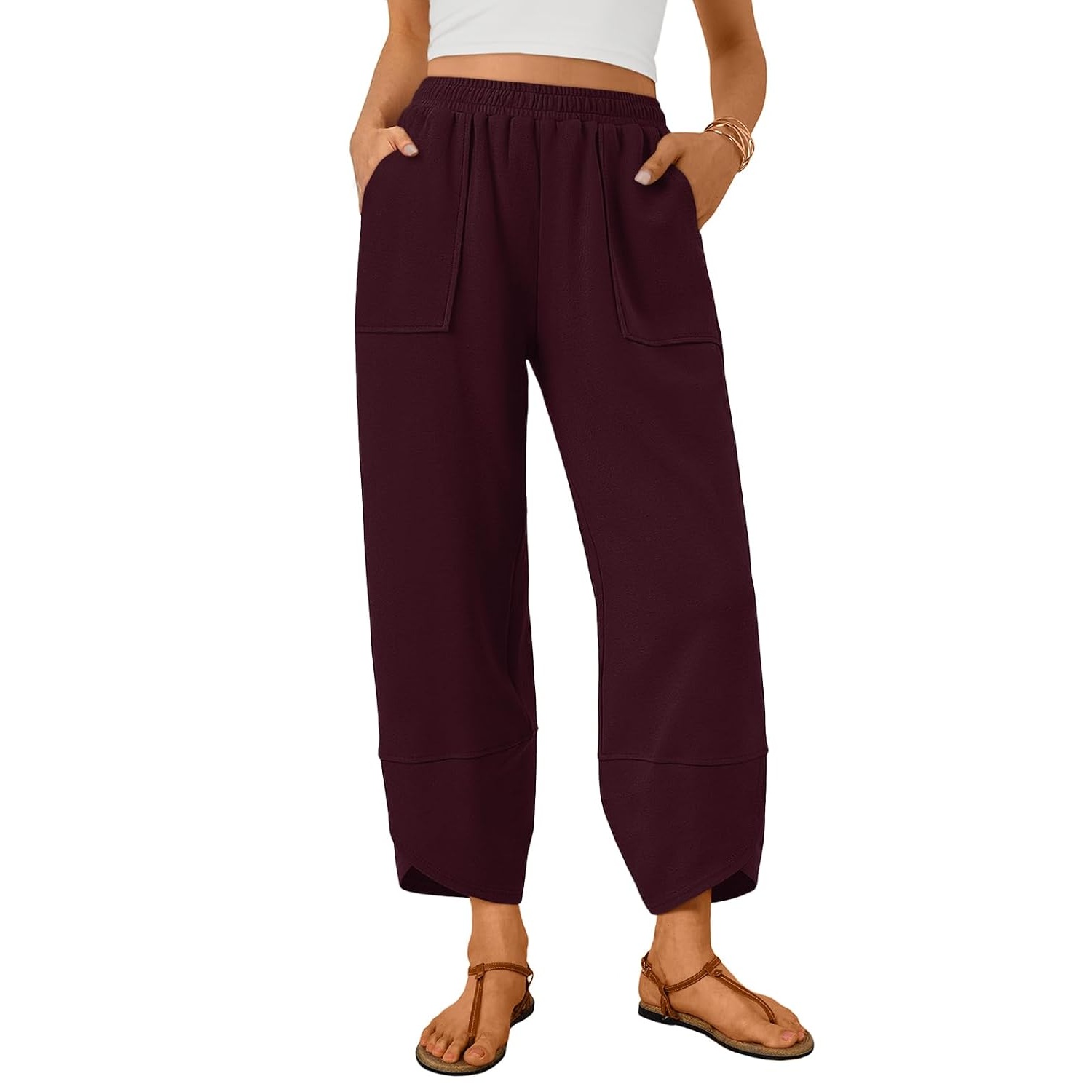 Casual Summer Wide Length Pants With Side Pockets For Women
