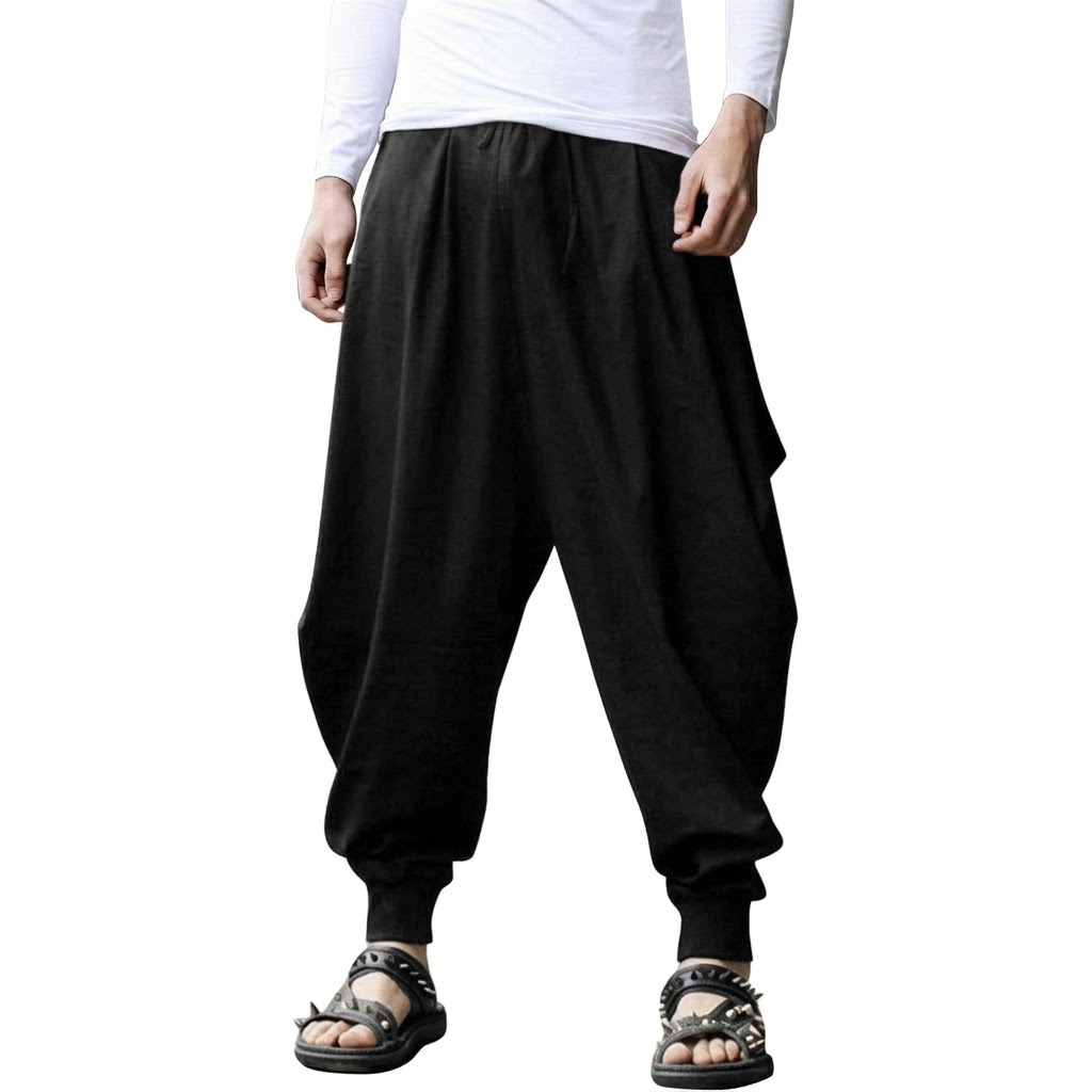 Drop Crotch Trouser Casual Yoga Beach Linen Boho Pants With Drawstring For Men