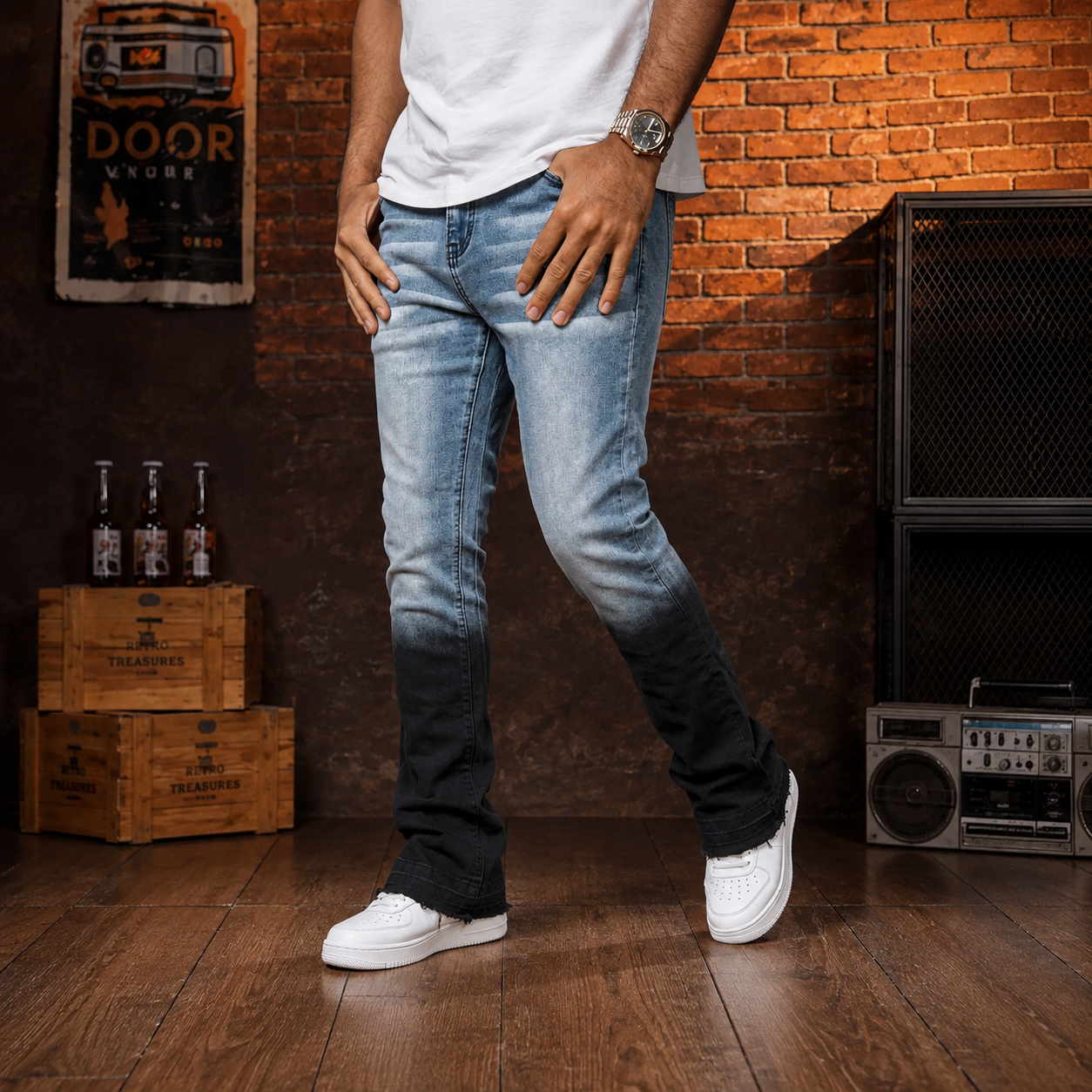 Stretch Slim Fit Vintage Bootcut Denim Jeans For Men