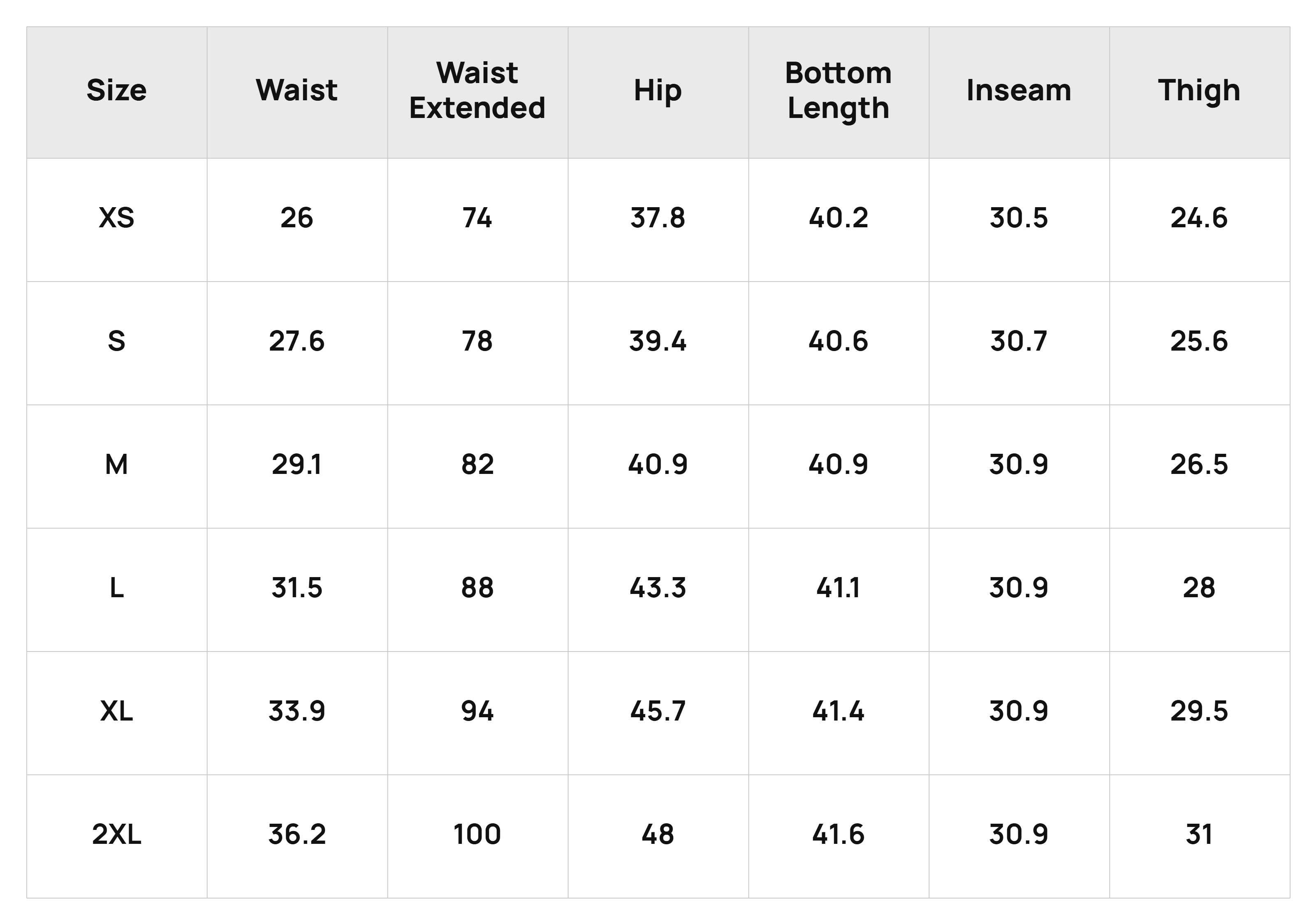 Size Chart