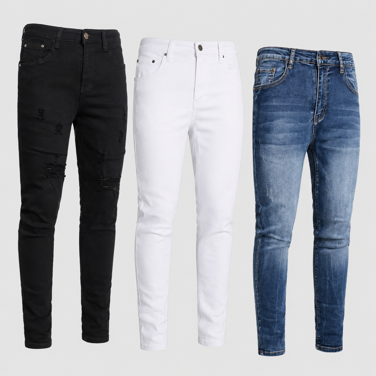 Pack Of 3 Slim Fit Ripped Fashion Jeans For Men