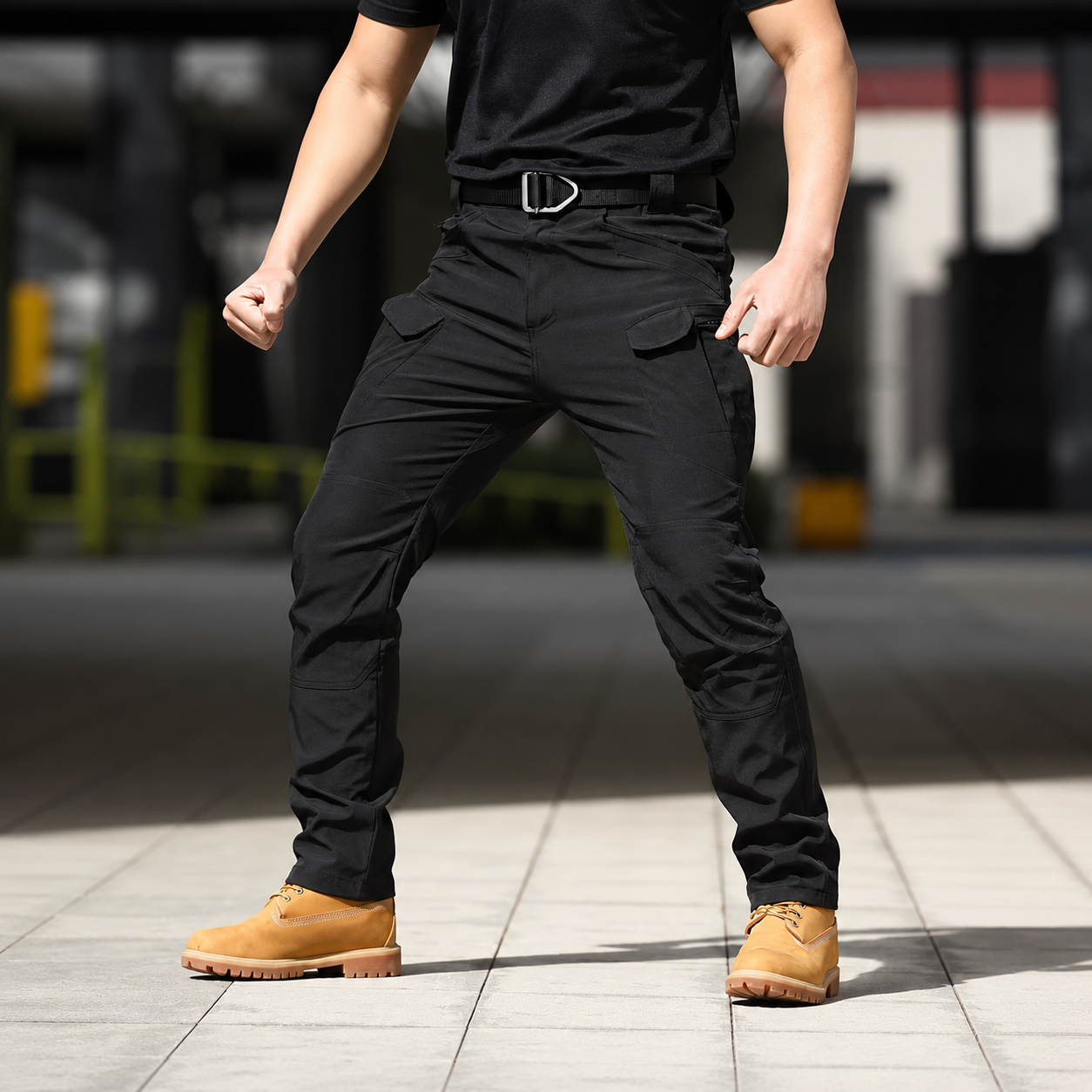 Multi Pocket Cargo Work Pants With Adjustable Waistband For Men