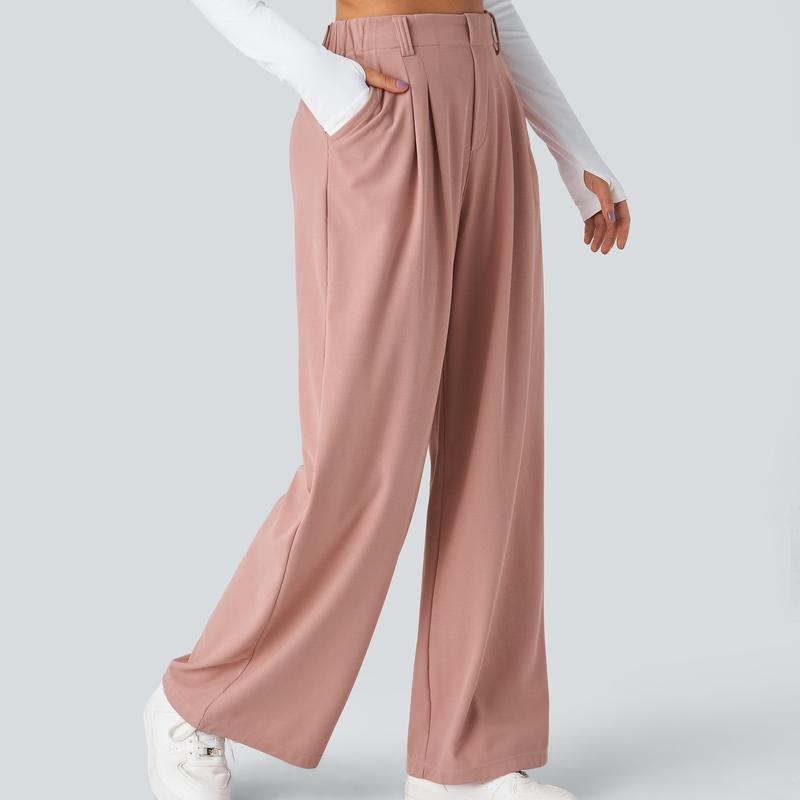 High Rise Wide Waffle Work Pants With Pockets For Women