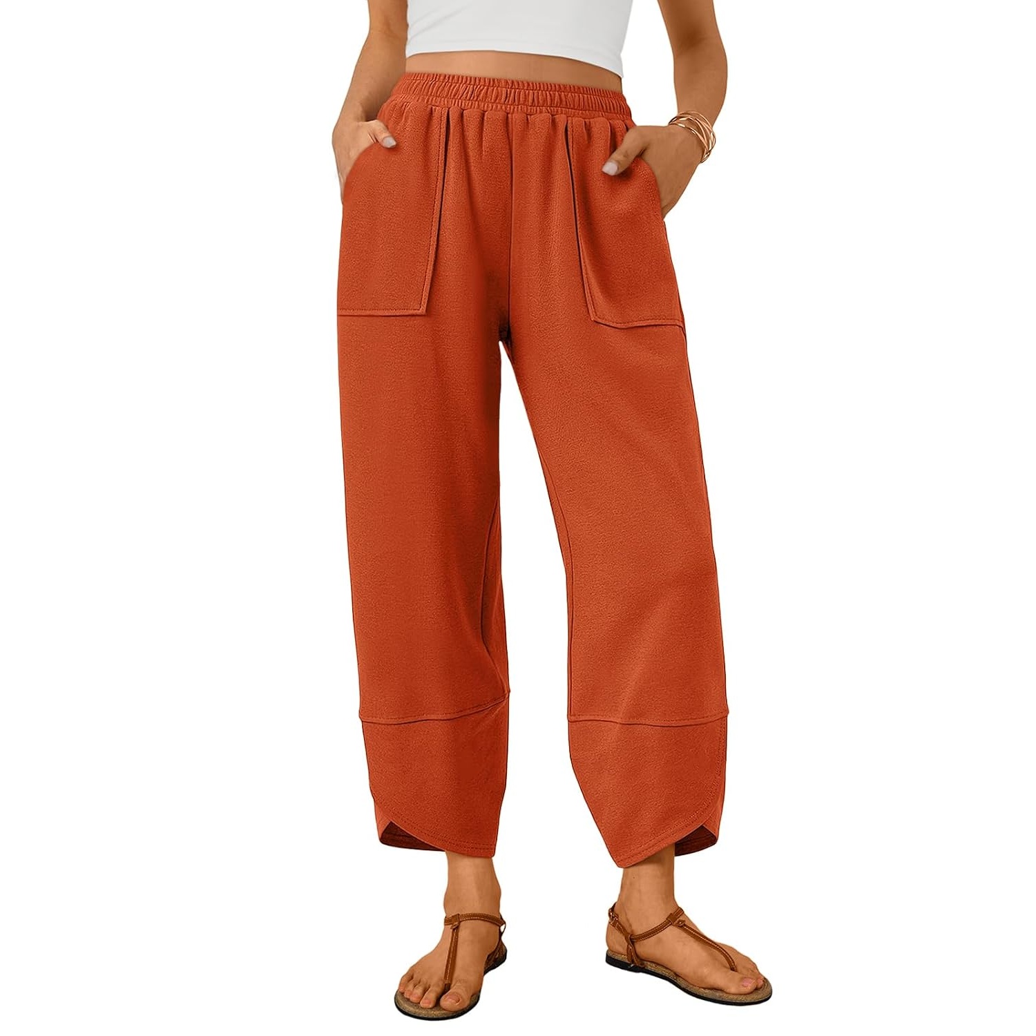 Casual Summer Wide Length Pants With Side Pockets For Women
