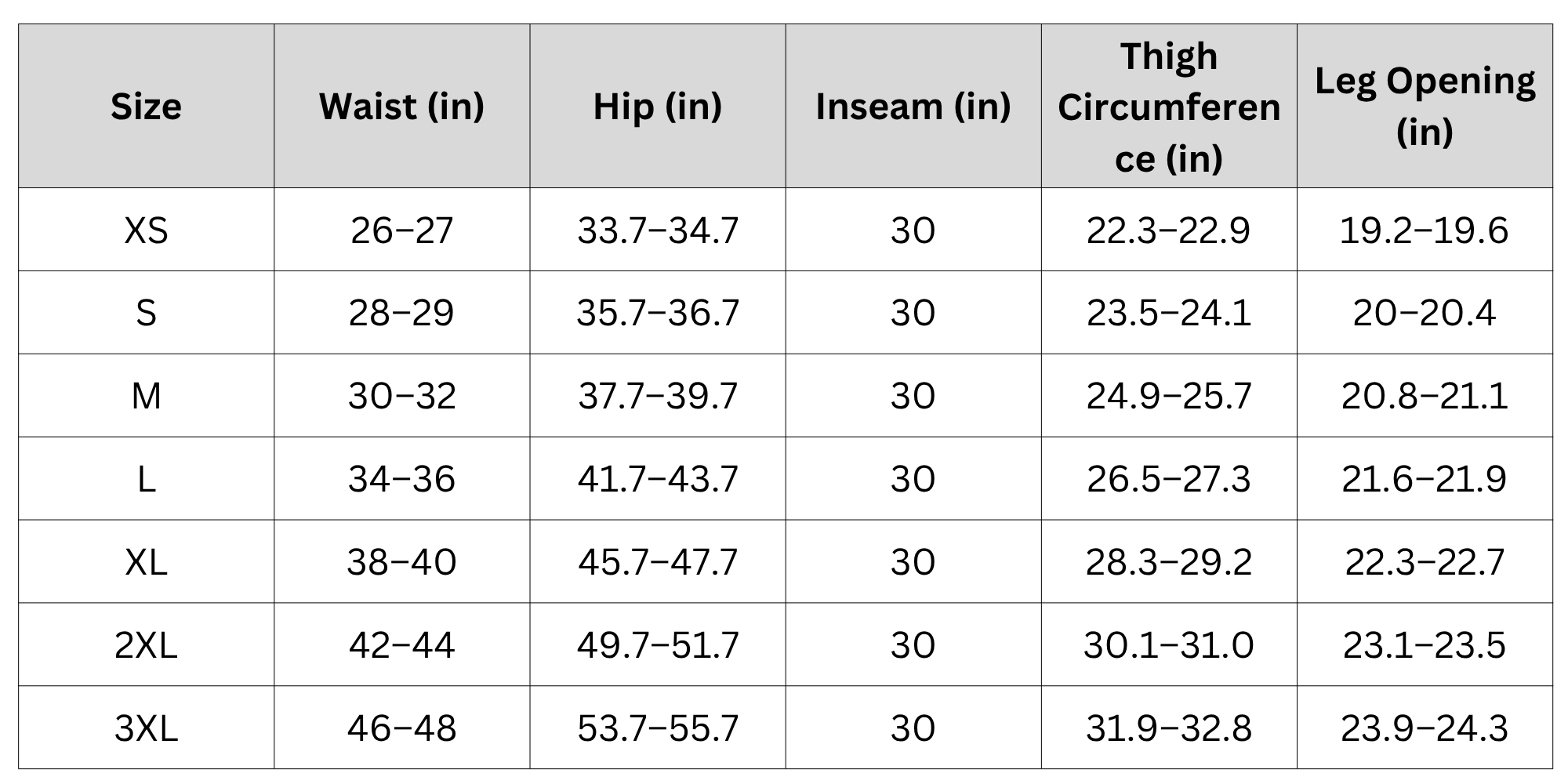 Size Chart
