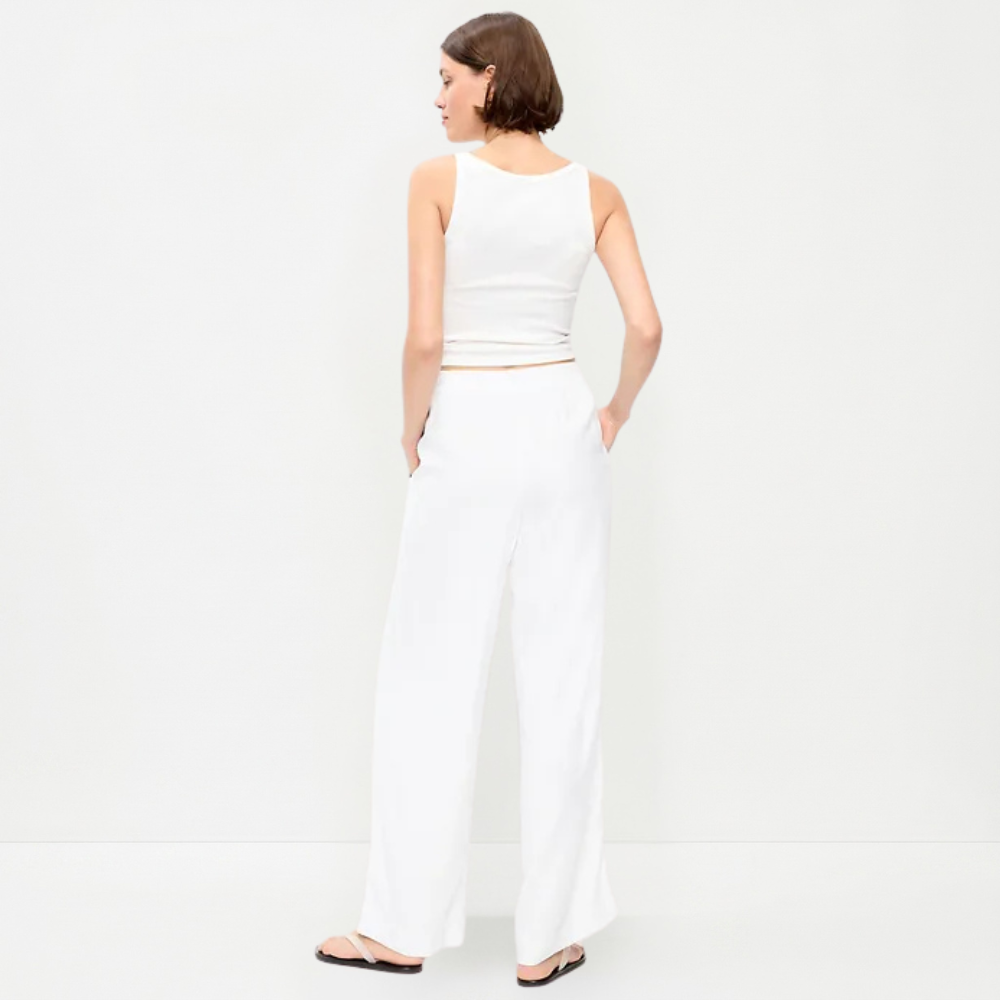 High-Waisted Linen-Blend Super Wide-Leg Pants