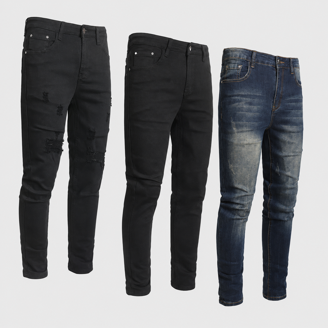 Pack Of 3 Slim Fit Ripped Fashion Jeans For Men