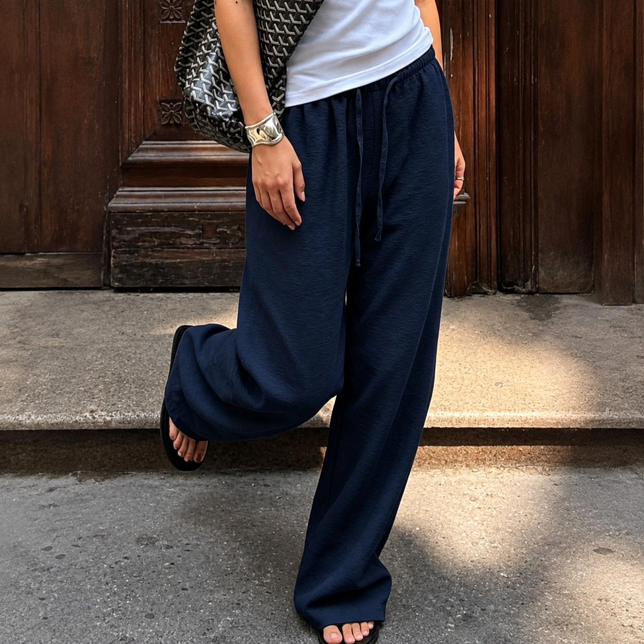 Linen Style High Rise Casual Pants For Everyday Vacation Women
