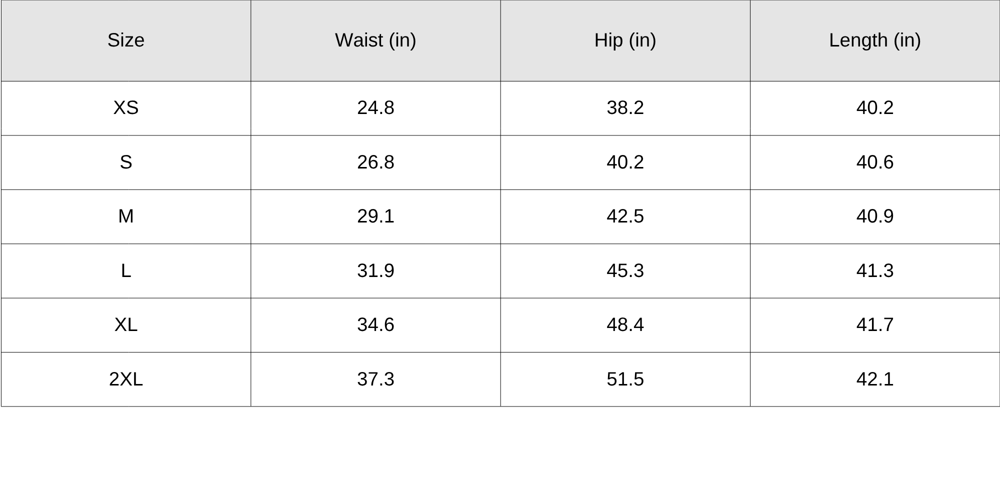 Size Chart