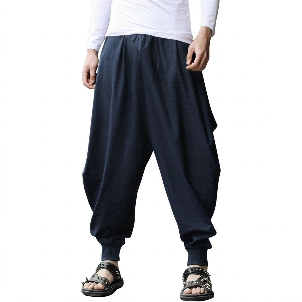 Drop Crotch Trouser Casual Yoga Beach Linen Boho Pants With Drawstring For Men