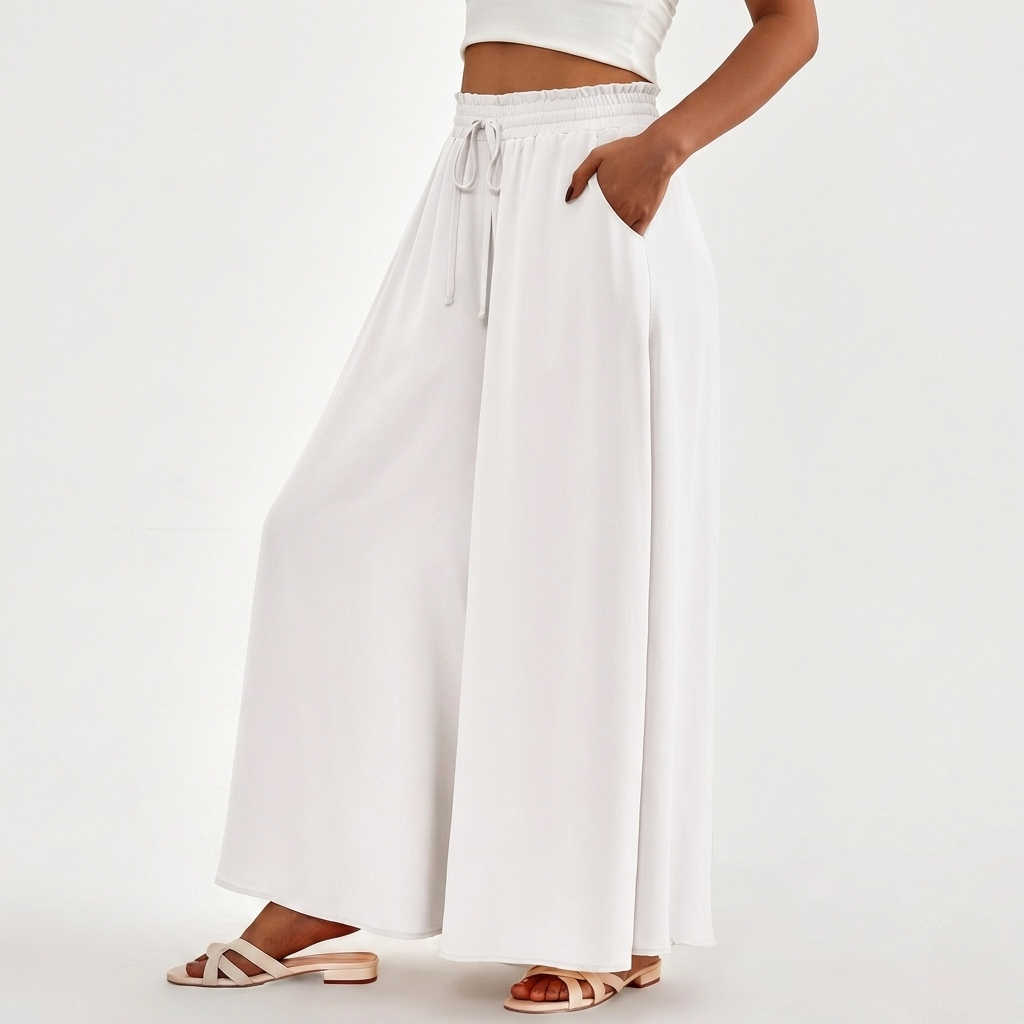 Casual Wide Fit High Rise Flowy Palazzo Pants With Pockets For Women