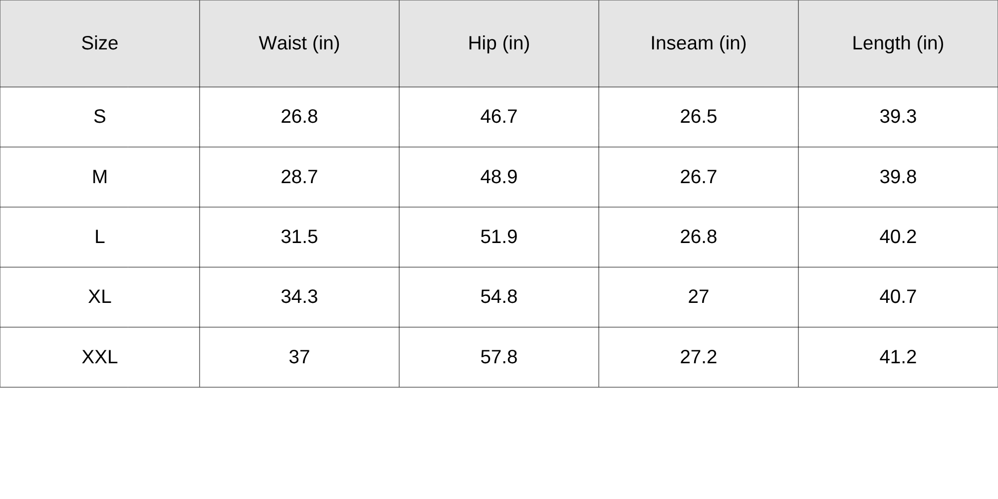 Size Chart
