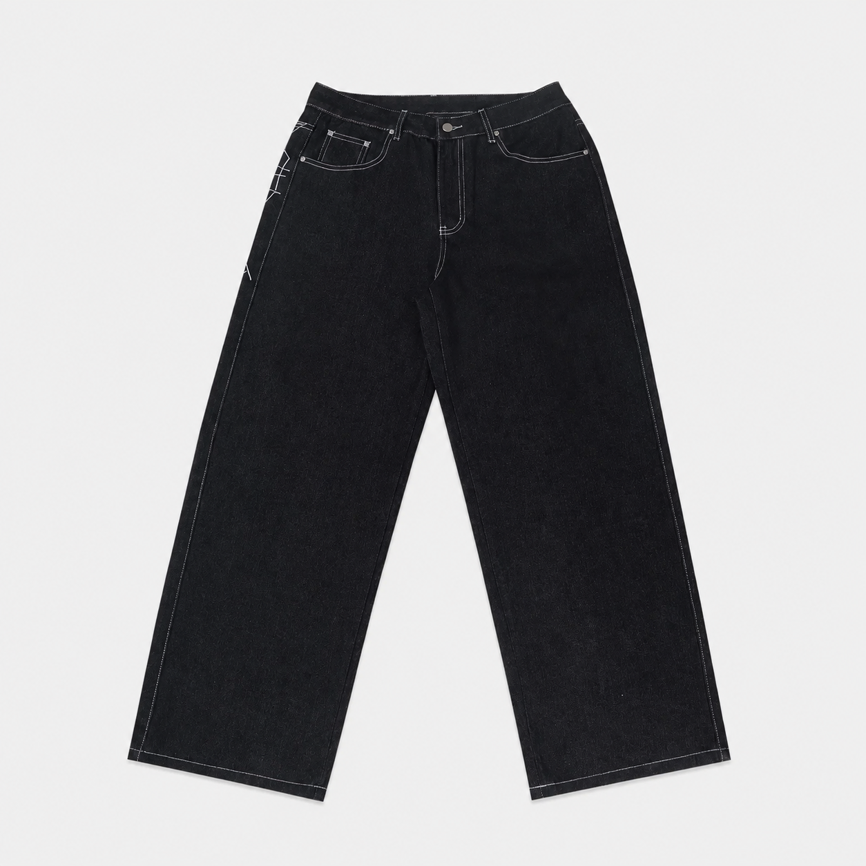 Loose Vintage Spider Web Embroidered Jeans For Men