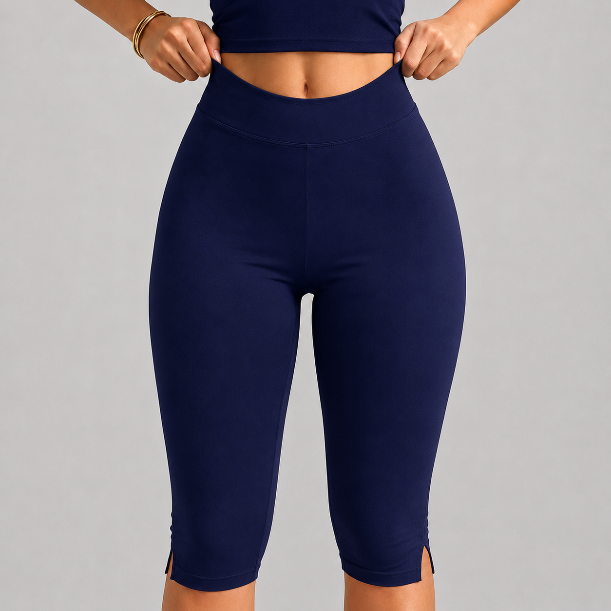 Capri Length Split Hem Sports Fitness Pants For Women