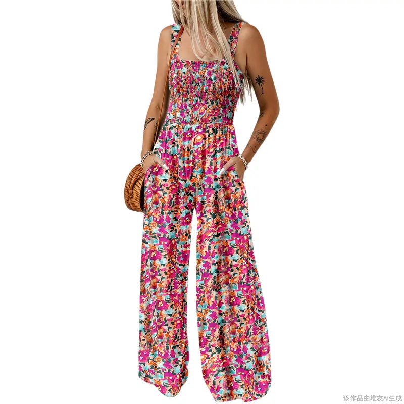 Summer 2 Piece Wide Pant Set for WomenCasual Loose Sleeveless Printed Jumpsuit For Women - Image 13