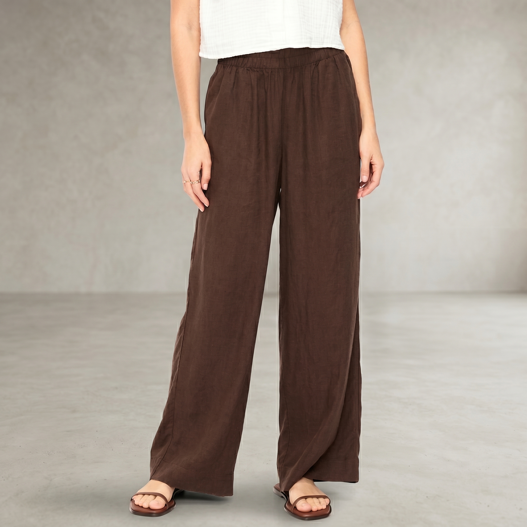 High-Waisted Linen-Blend Super Wide-Leg Pants