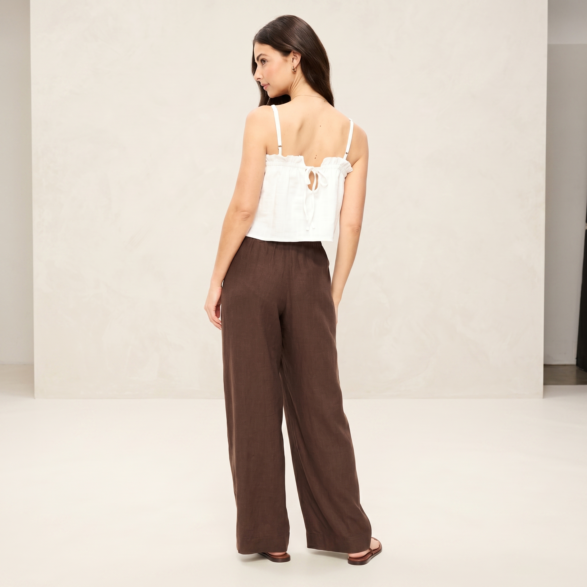 High-Waisted Linen-Blend Super Wide-Leg Pants