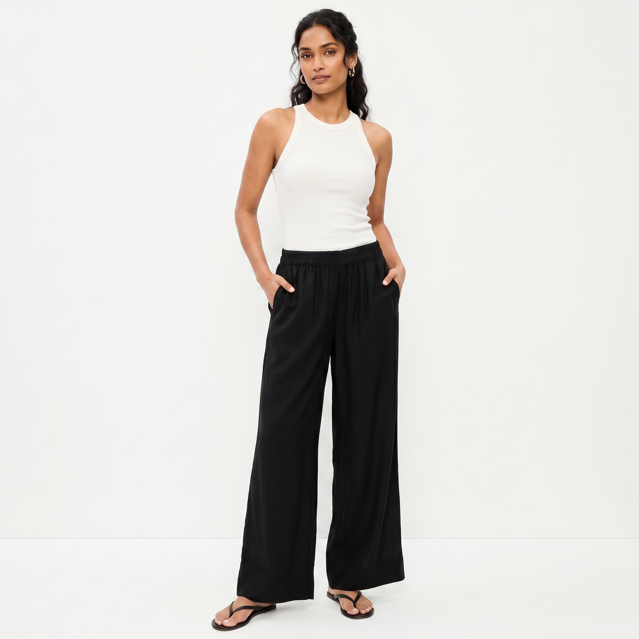 High-Waisted Linen-Blend Super Wide-Leg Pants