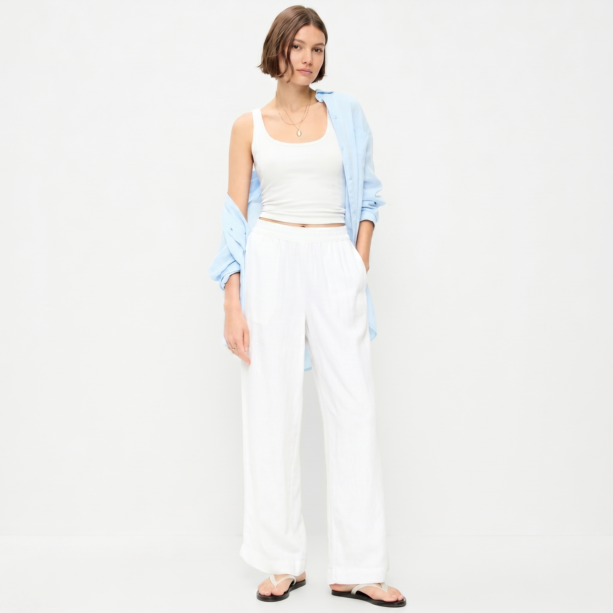 High-Waisted Linen-Blend Super Wide-Leg Pants