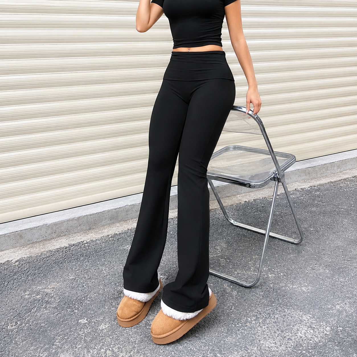 Two Piece High Rise Bootcut Workout Yoga Pants For Women