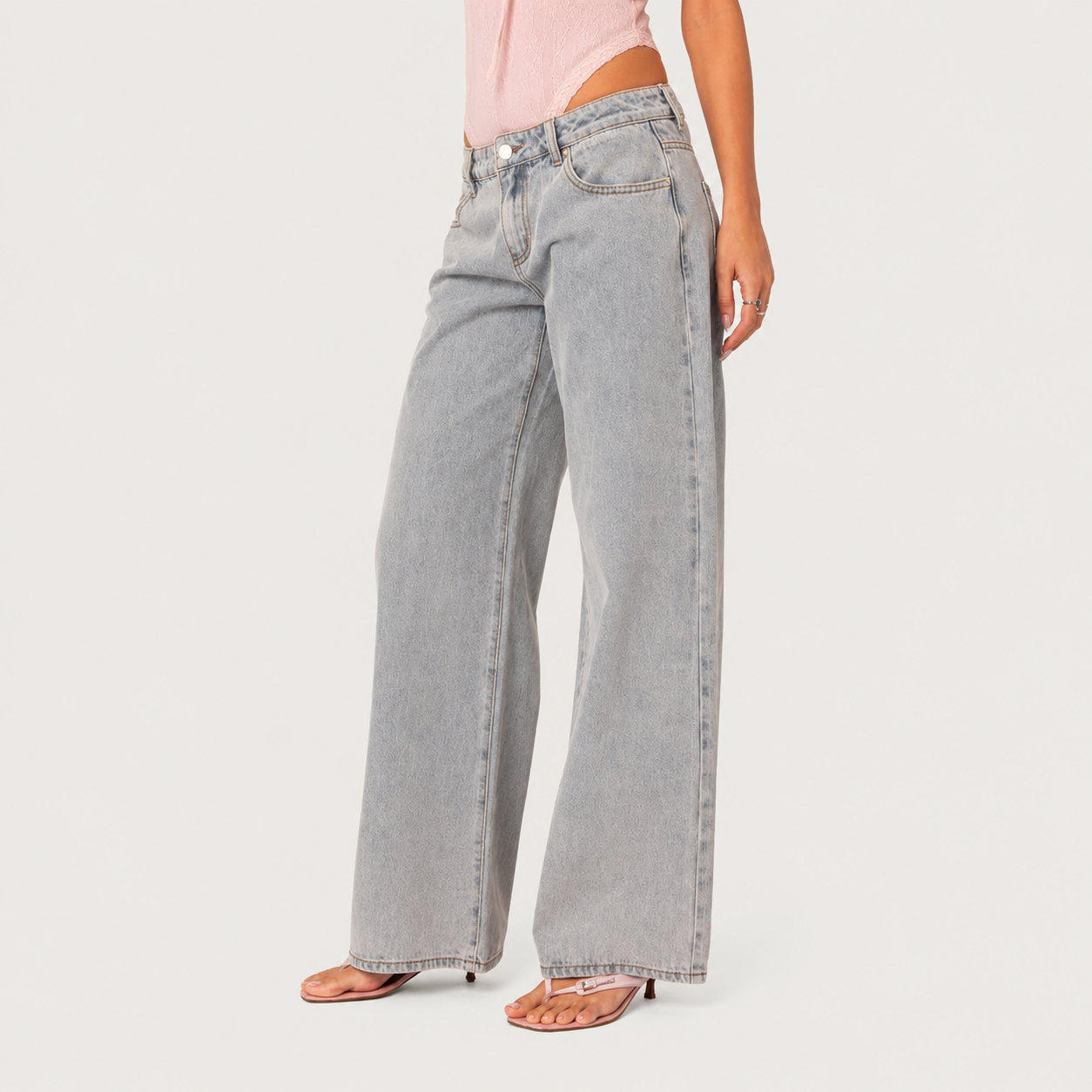 Bow Pocket Low Rise Baggy Jeans For Women