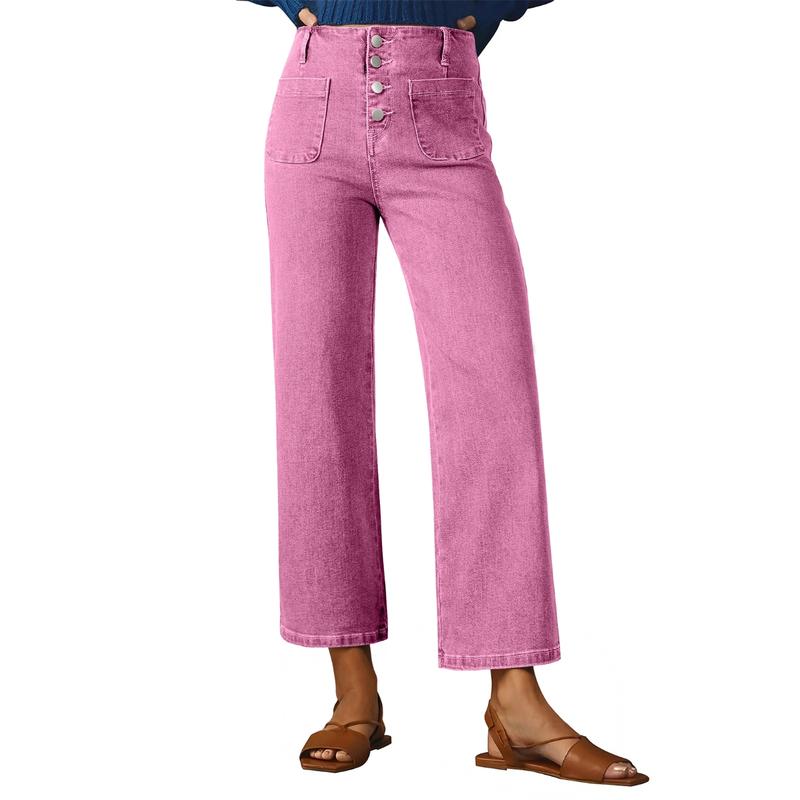 Stretchy Straight Fit Buttoned Loose Pants With Pockets For Women