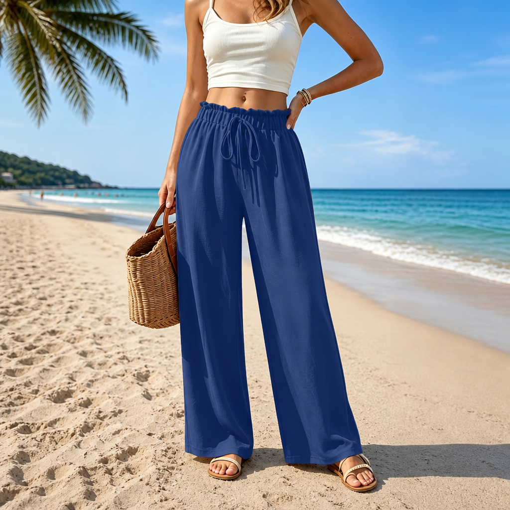 Flowy Drawstring Palazzo Beach Pants for Women