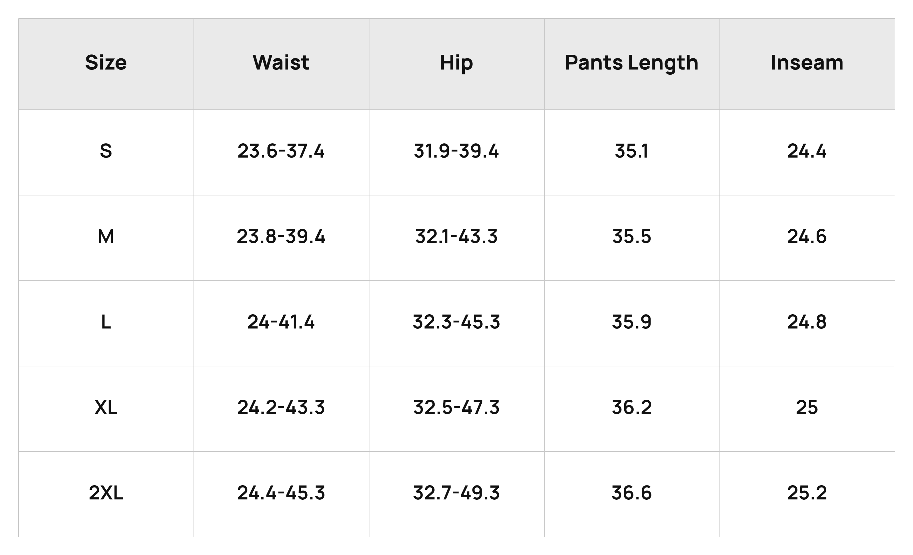 Size Chart