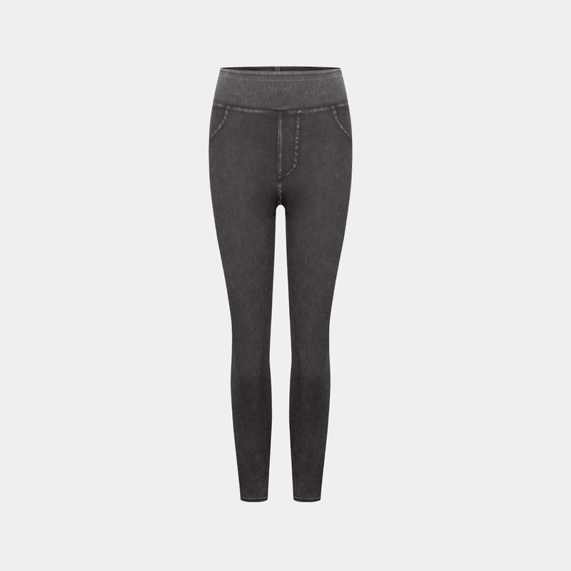 High Rise Stretchy Knit Denim Capri Leggings For Women