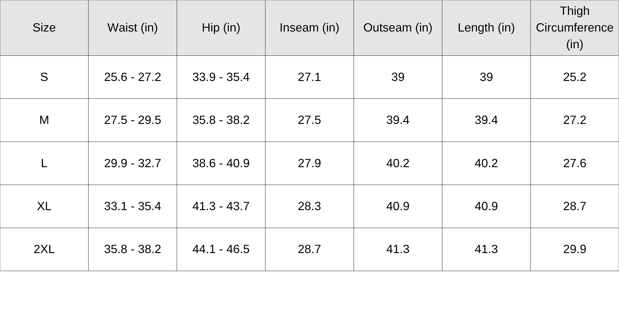 Size Chart