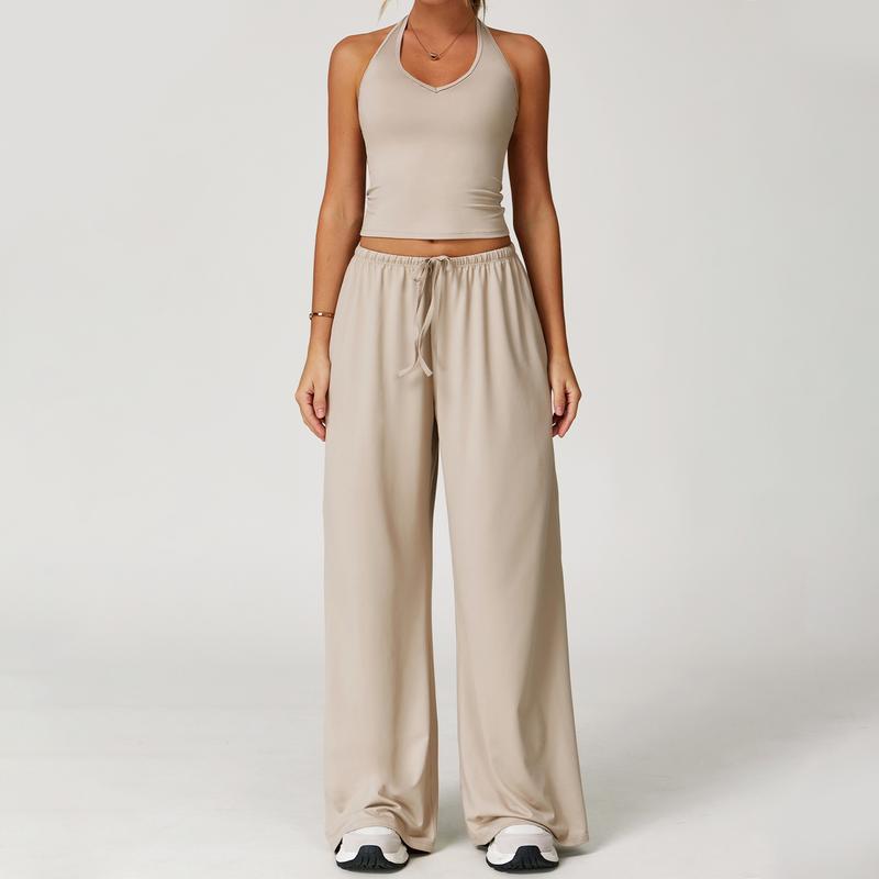 Casual Summer Ribbed Matching Set With Athleisure Strappy Top And Pants