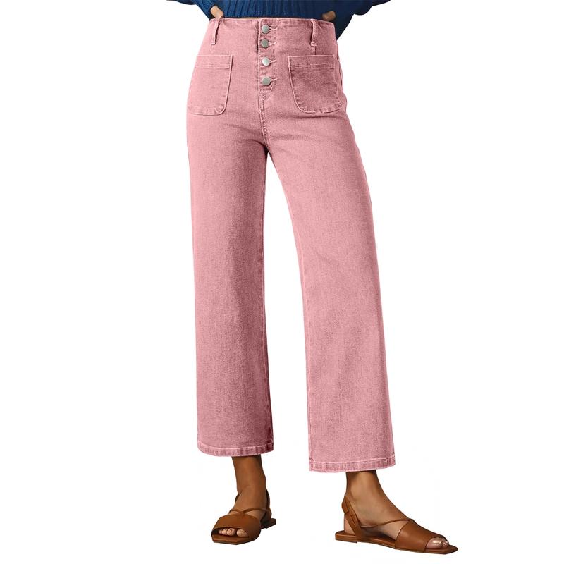 Stretchy Straight Fit Buttoned Loose Pants With Pockets For Women