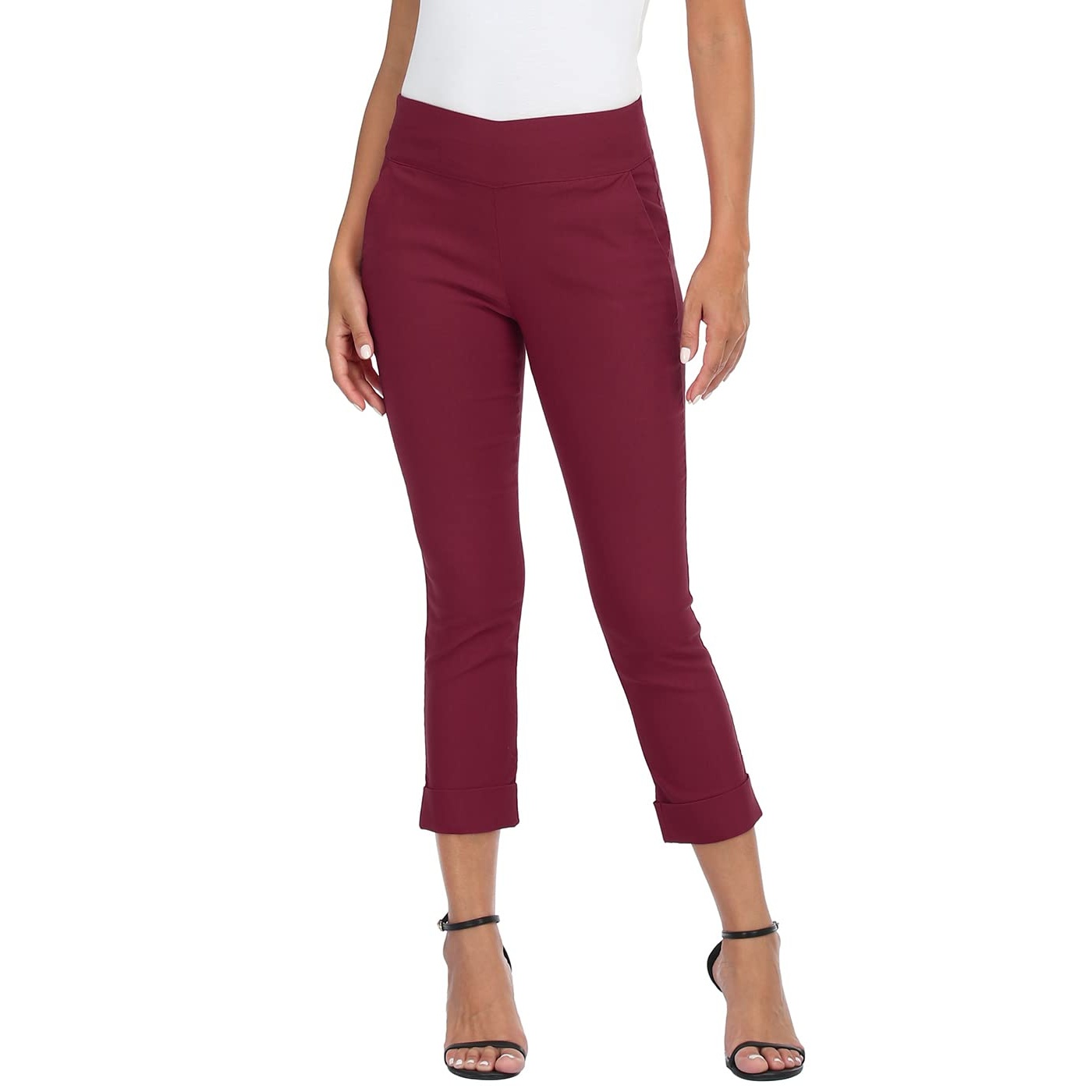 Pull On Elastic Capri Pants With Pockets