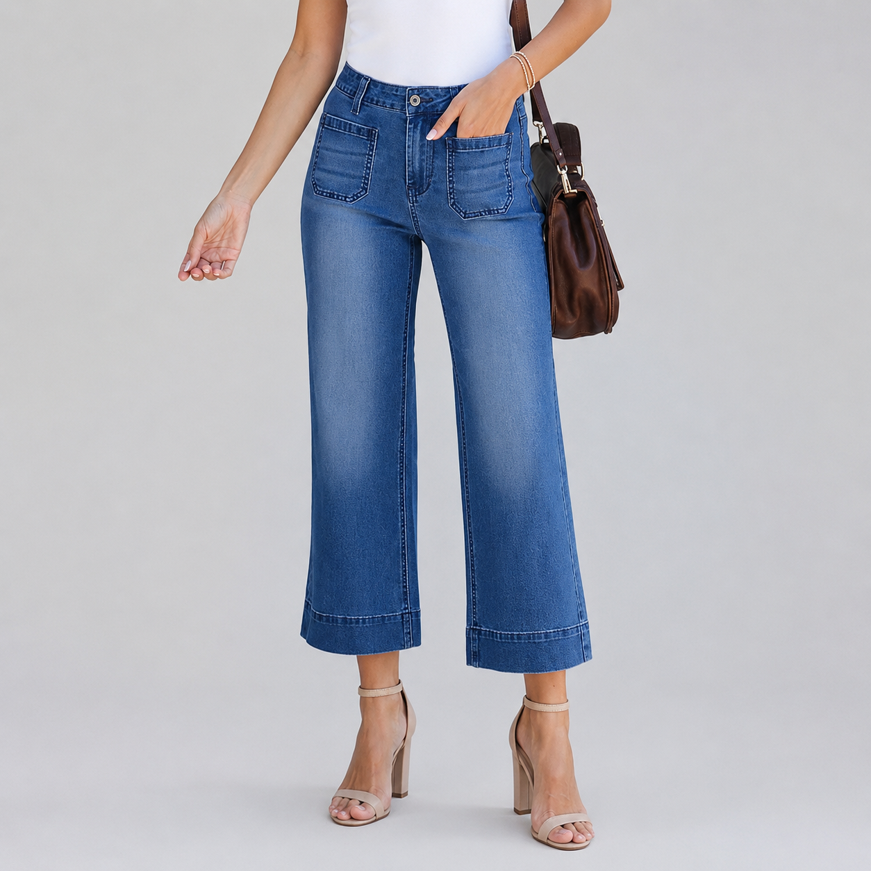 Baggy Flare Cropped Wide Jeans For Women