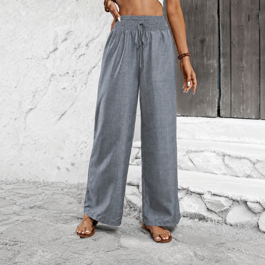 Drawstring Wide Leg Casual Pants For Women