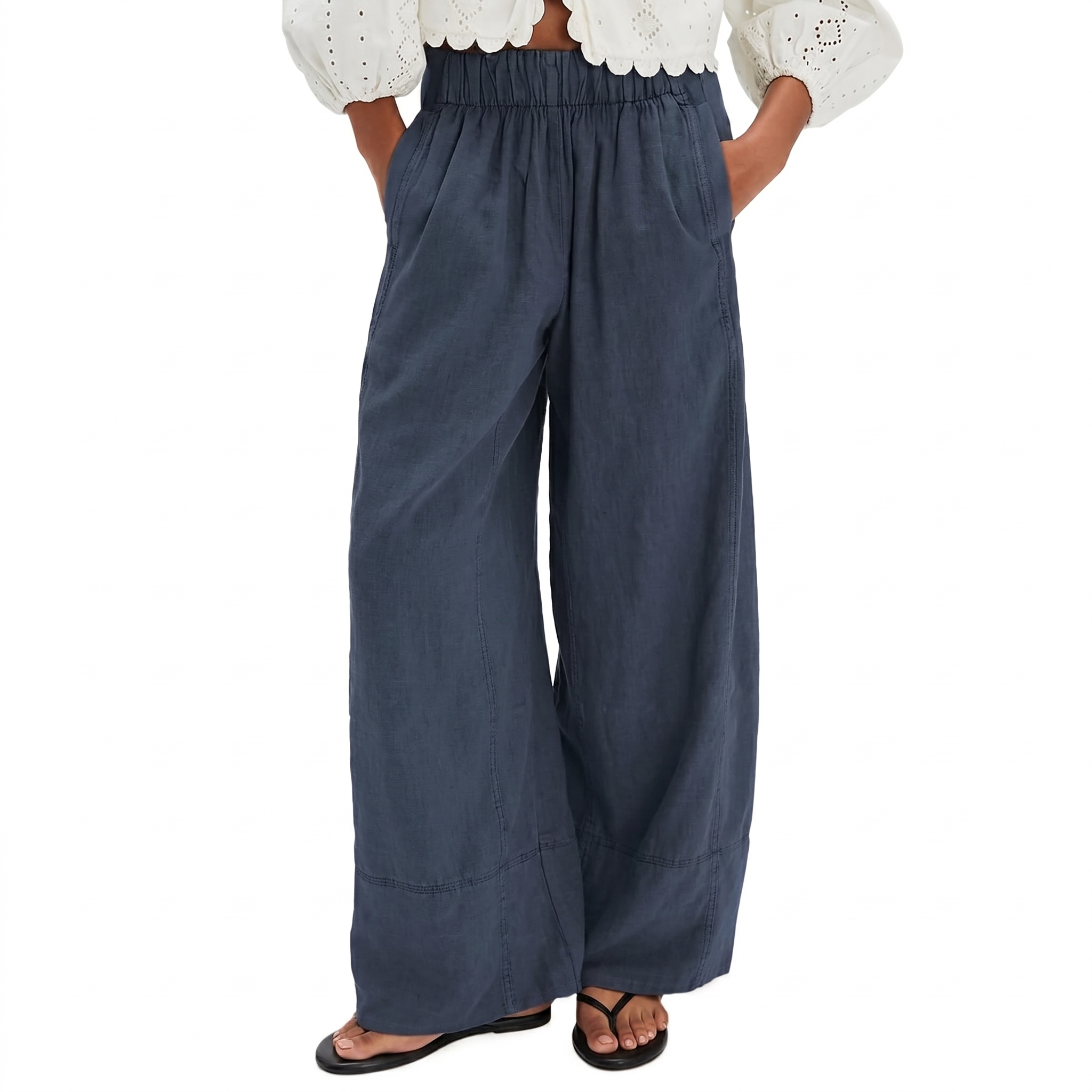 Wide Palazzo Boho Linen Cotton Casual Trousers Pants for Women with PocketsBoho Wide Casual Trousers Pants For Women With Pockets - Image 7