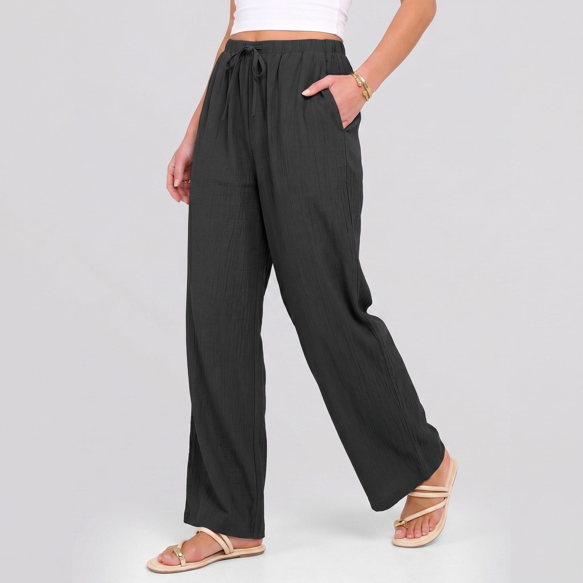 Flowy Wide Palazzo Beach Pants With Pockets For Women