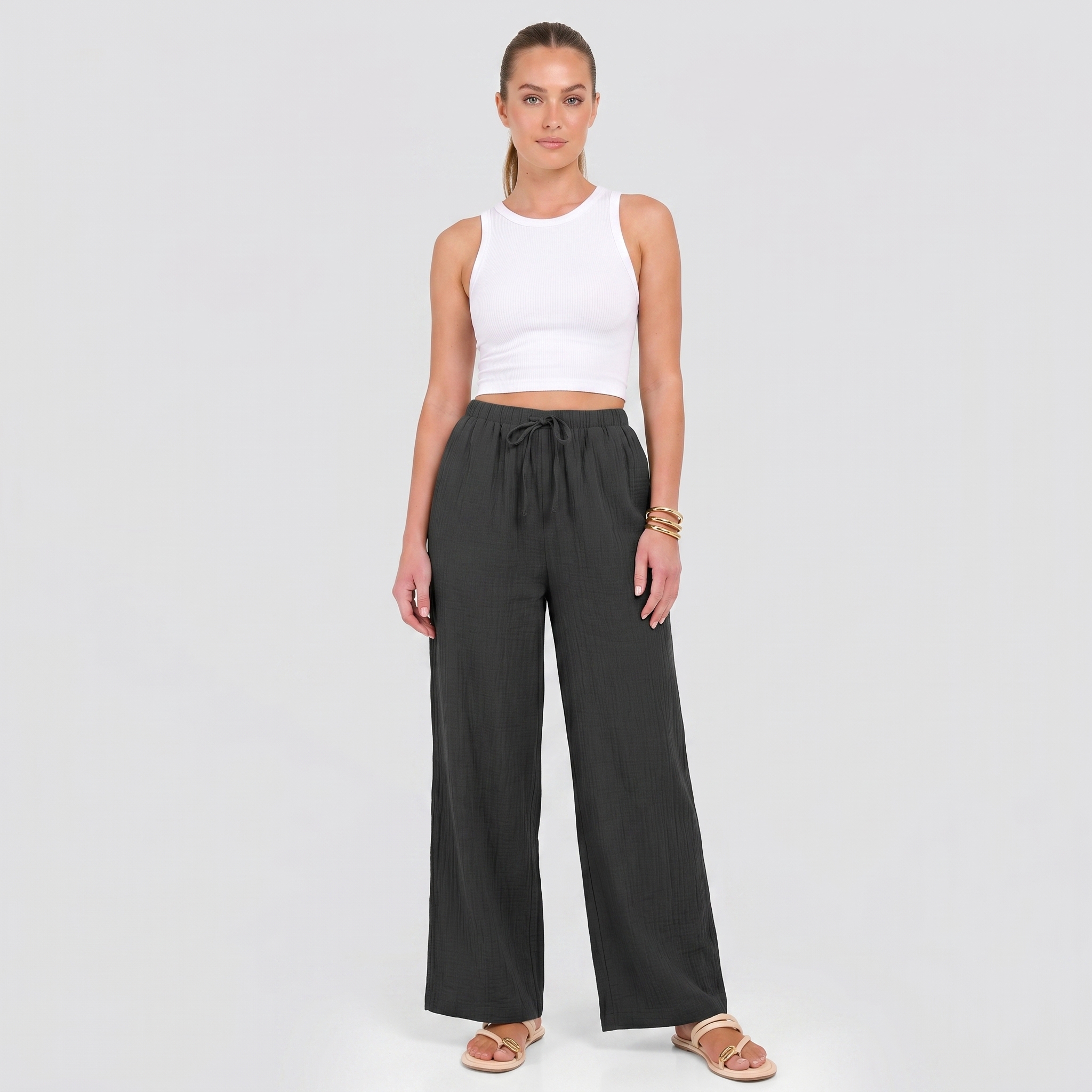 Flowy Wide Palazzo Beach Pants With Pockets For Women