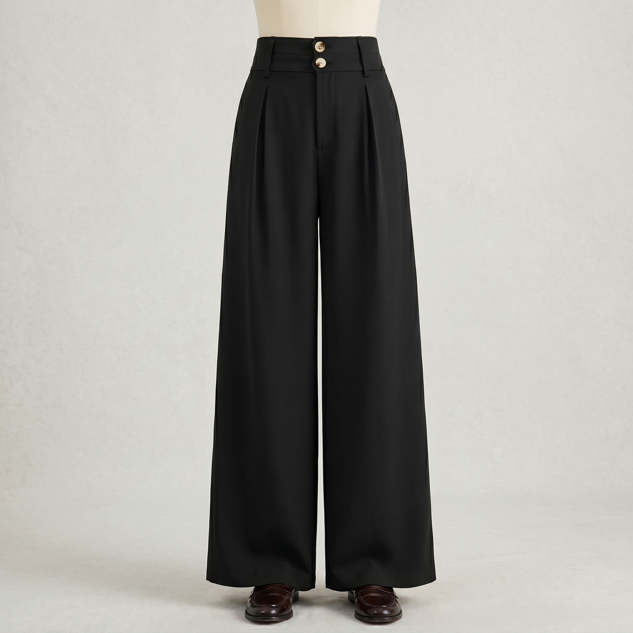 Pleated Palazzo Dress Pants With Button Detail For Women
