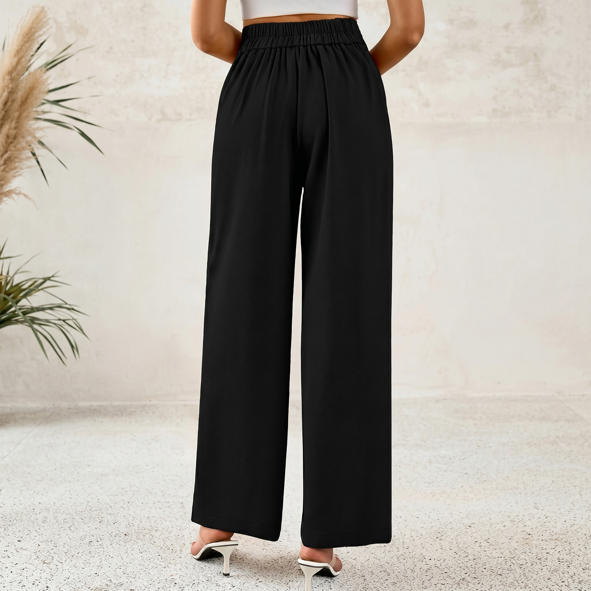 Pleated Palazzo Dress Pants With Button Detail For Women