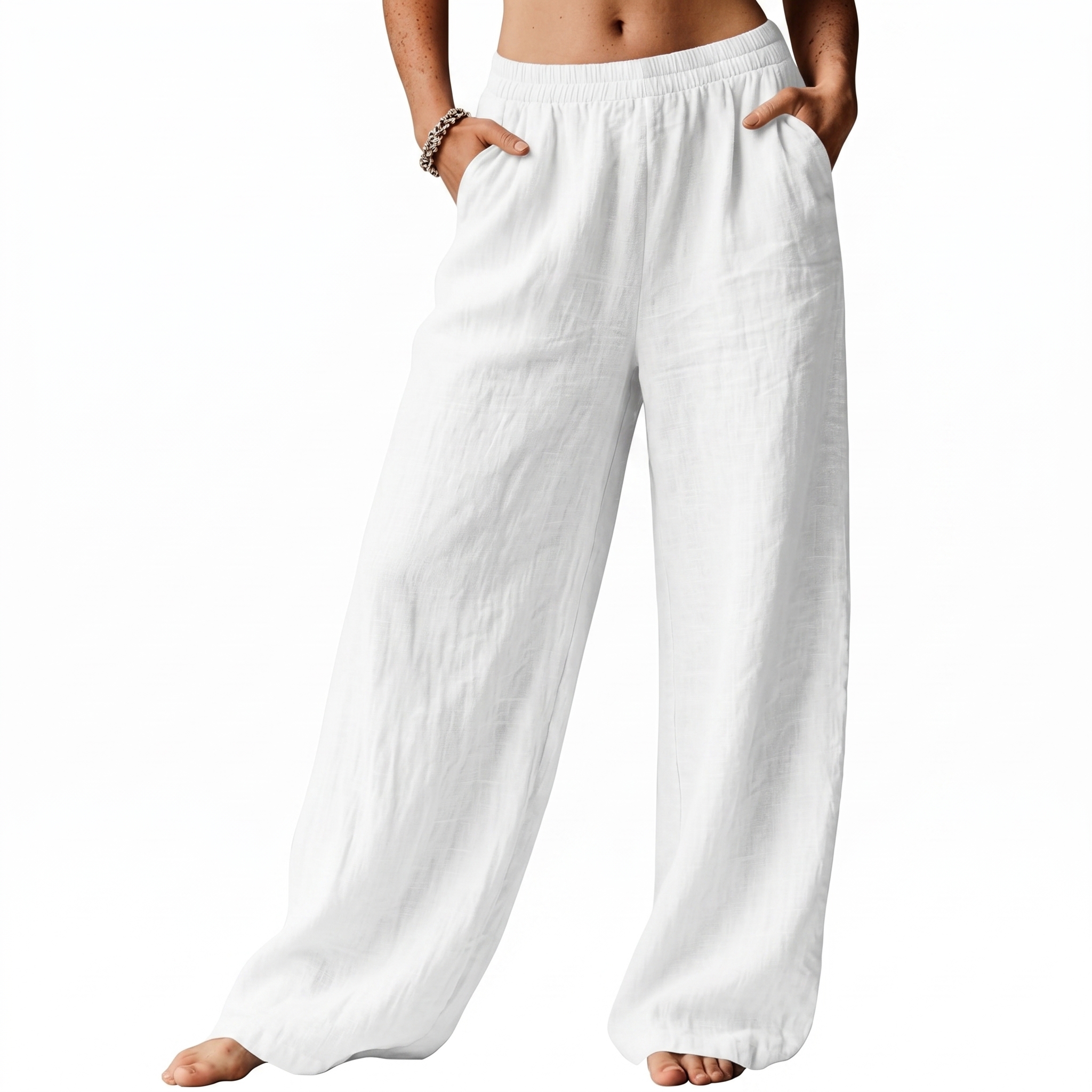 Summer Flowy Palazzo Beach Pants With Pockets For Women