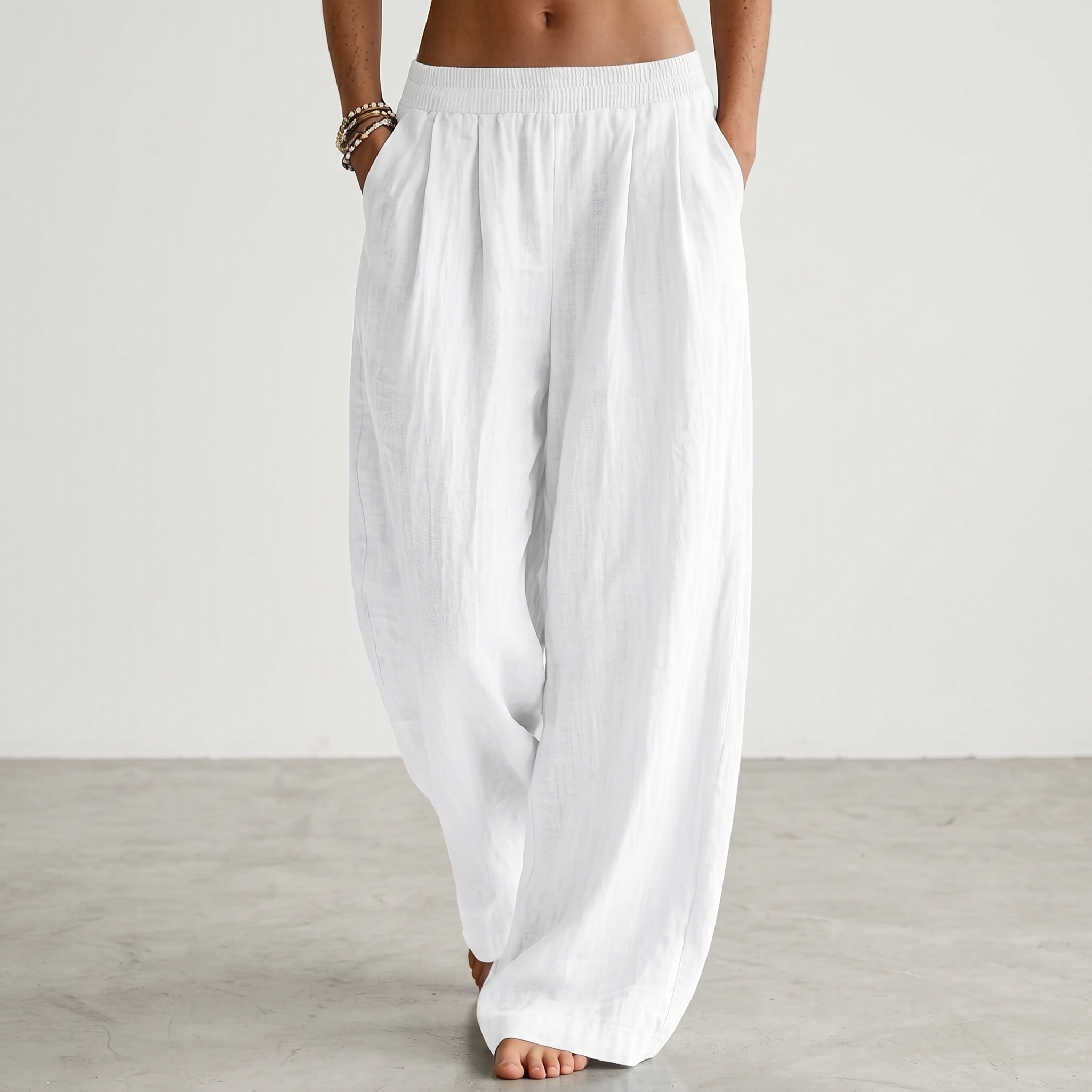 Summer Flowy Palazzo Beach Pants With Pockets For Women