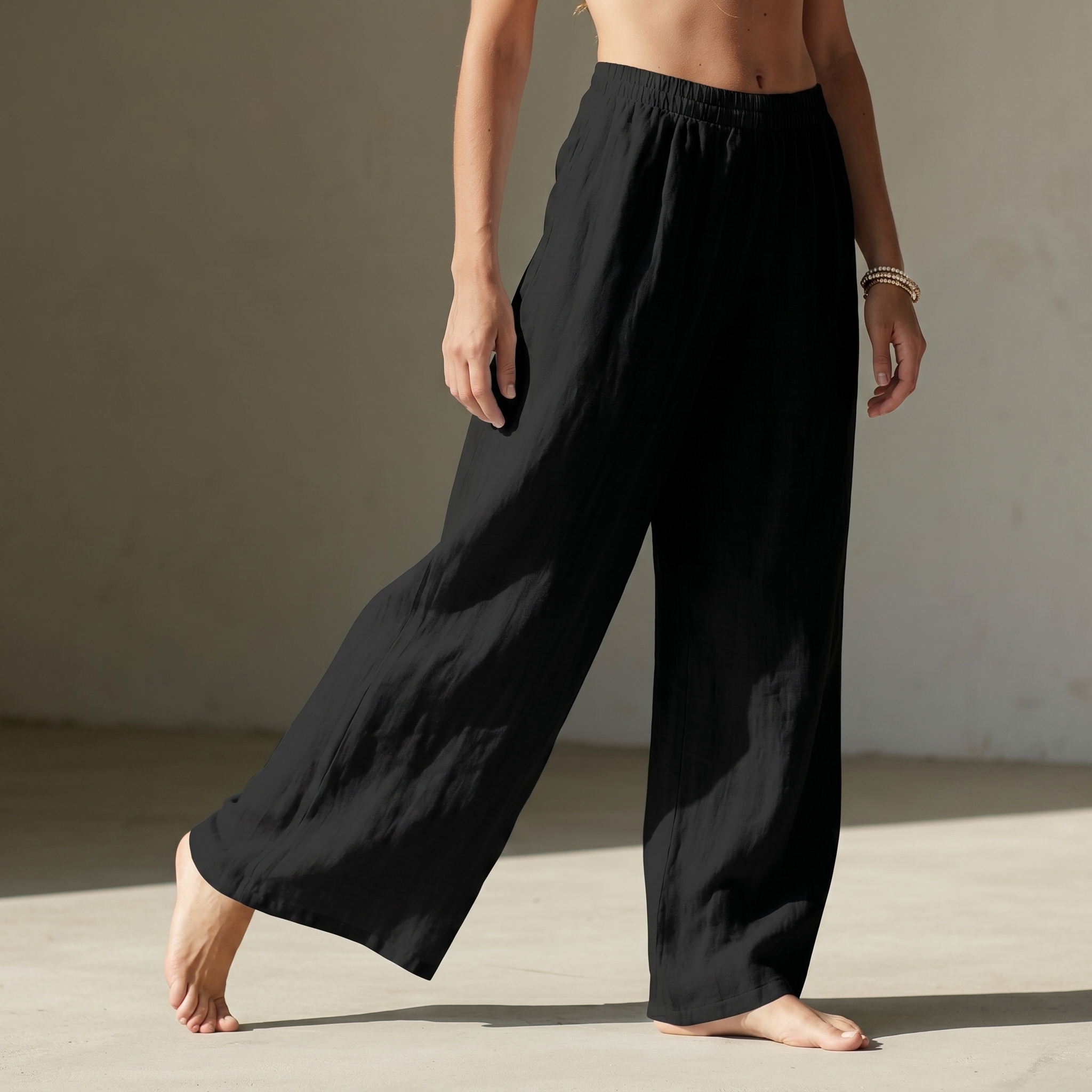 Summer Flowy Palazzo Beach Pants With Pockets For Women