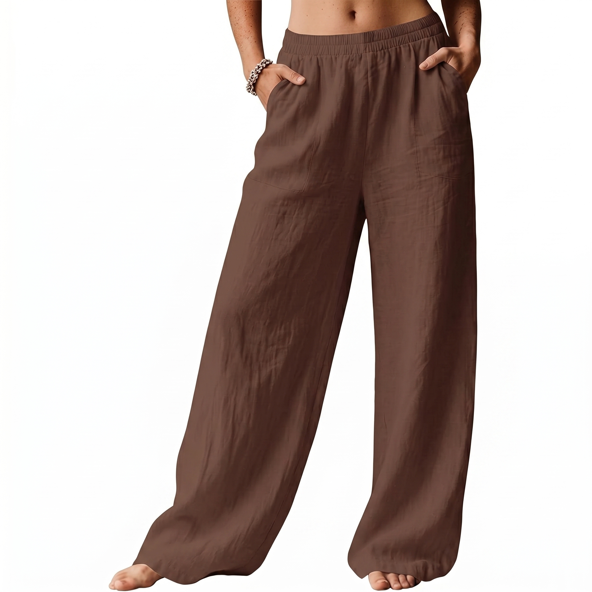 Summer Flowy Palazzo Beach Pants With Pockets For Women
