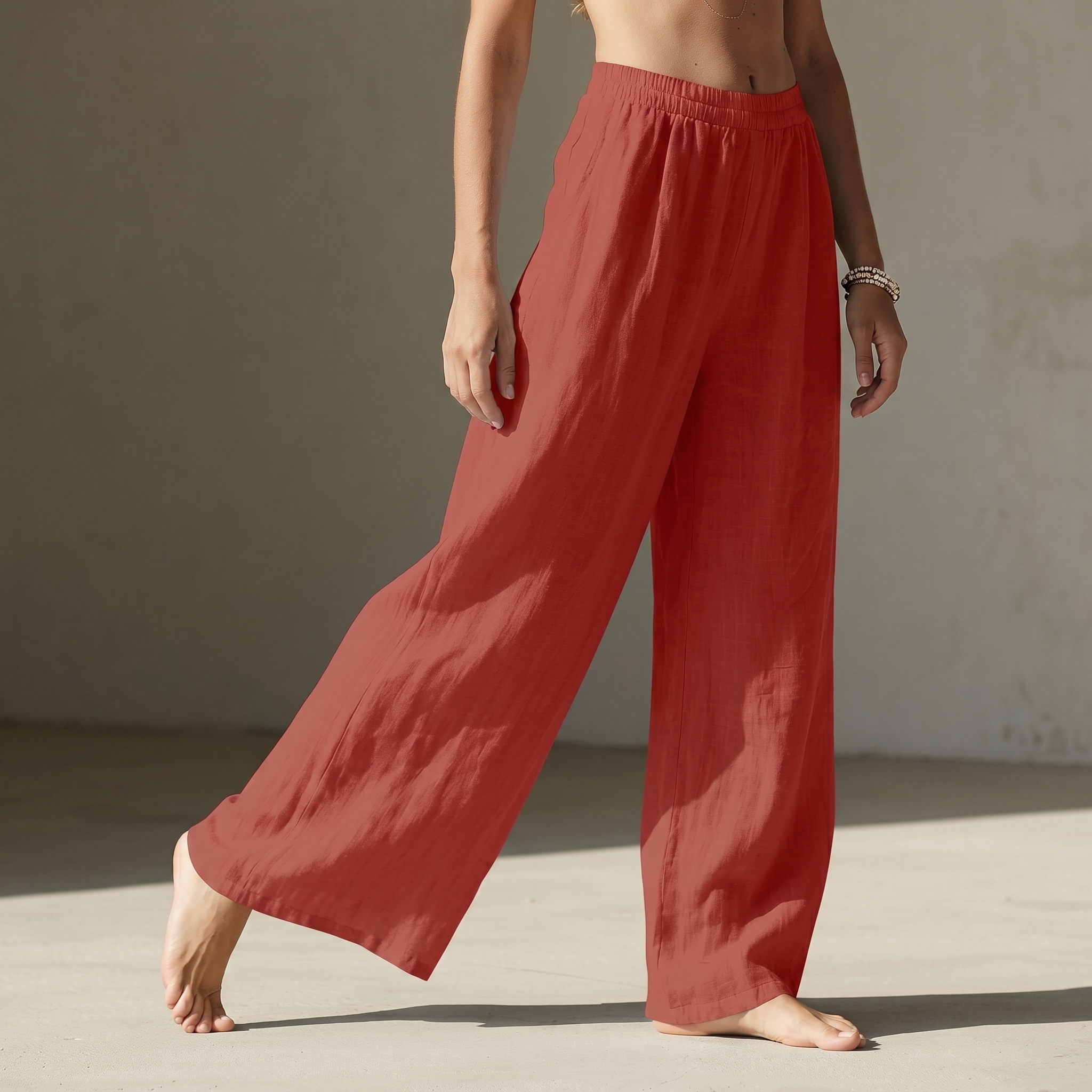 Summer Flowy Palazzo Beach Pants With Pockets For Women