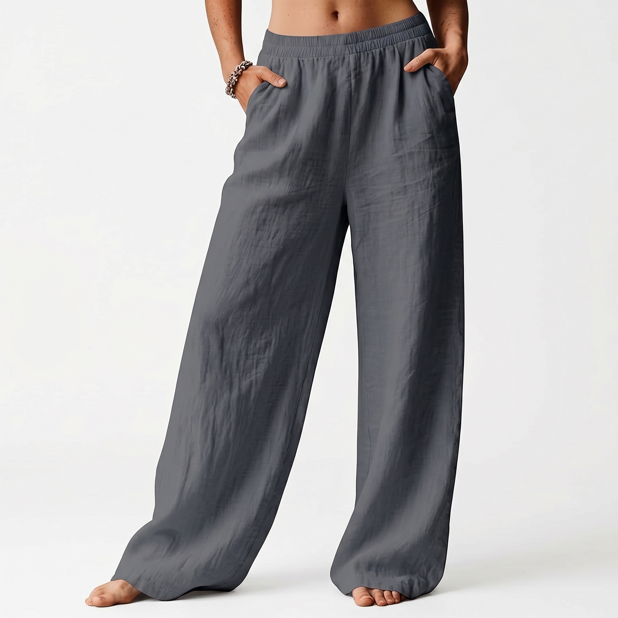 Summer Flowy Palazzo Beach Pants With Pockets For Women